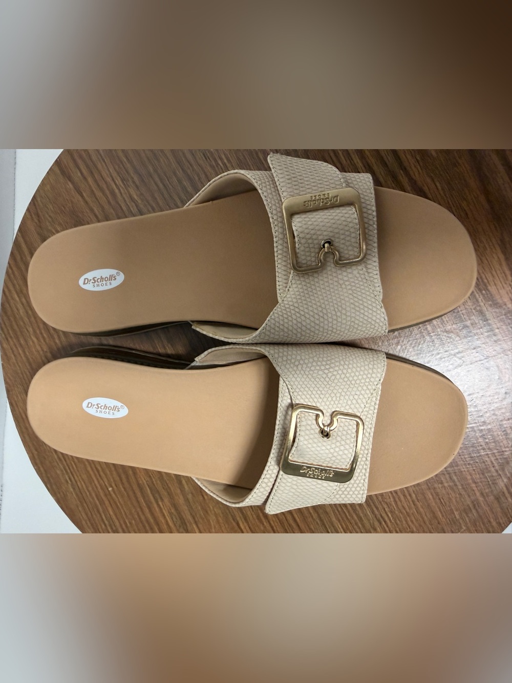 Dr. Scholl’s Originalist 2 Textured Cream Upper Slide Sandal w Metallic Buckle - Picture 4 of 10